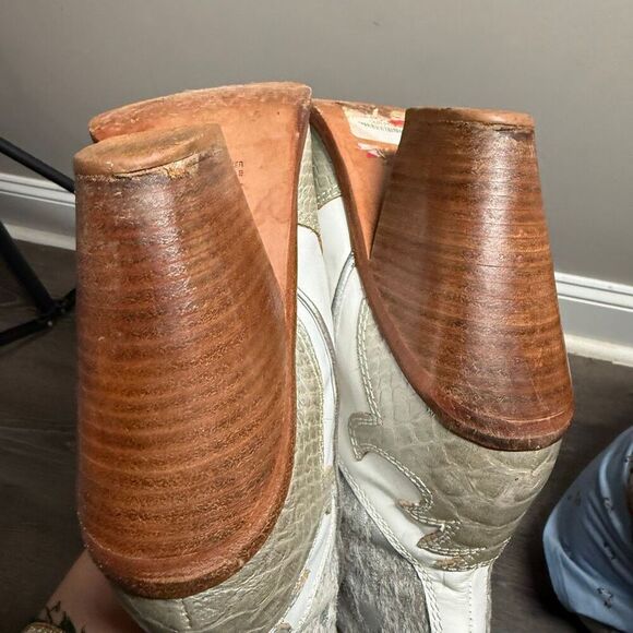 Para Raio White Silver Leather Pointed Toe Brazilian Cowgirl Boots Women's 9 - Picture 4 of 7